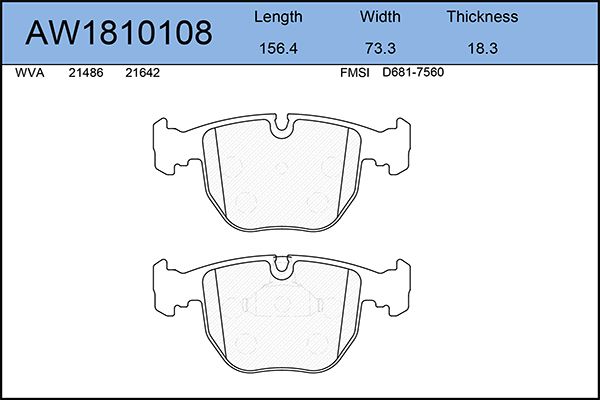 фото Комплект тормозных колодок, дисковый тормоз aywiparts aw1810108