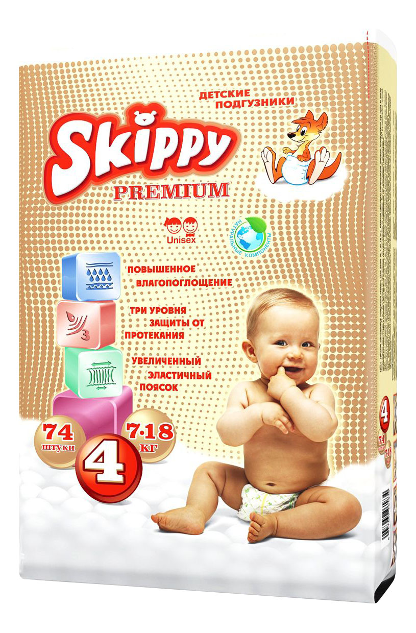 фото Подгузники skippy premium р. 4 (7-18 кг), 74 шт.