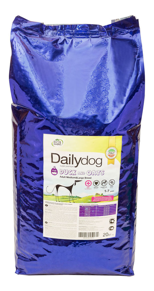 фото Сухой корм для собак dailydog adult medium-large breed, утка и овес, 20кг