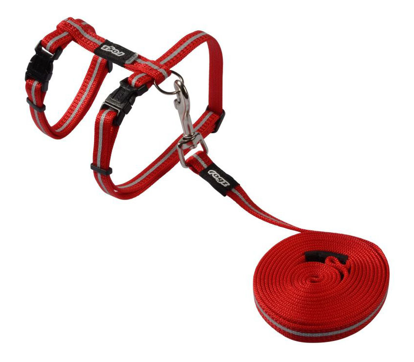 

Шлейка с поводком для кошек Rogz AlleyCat S-11мм 1,8 м, Красный, AlleyCat