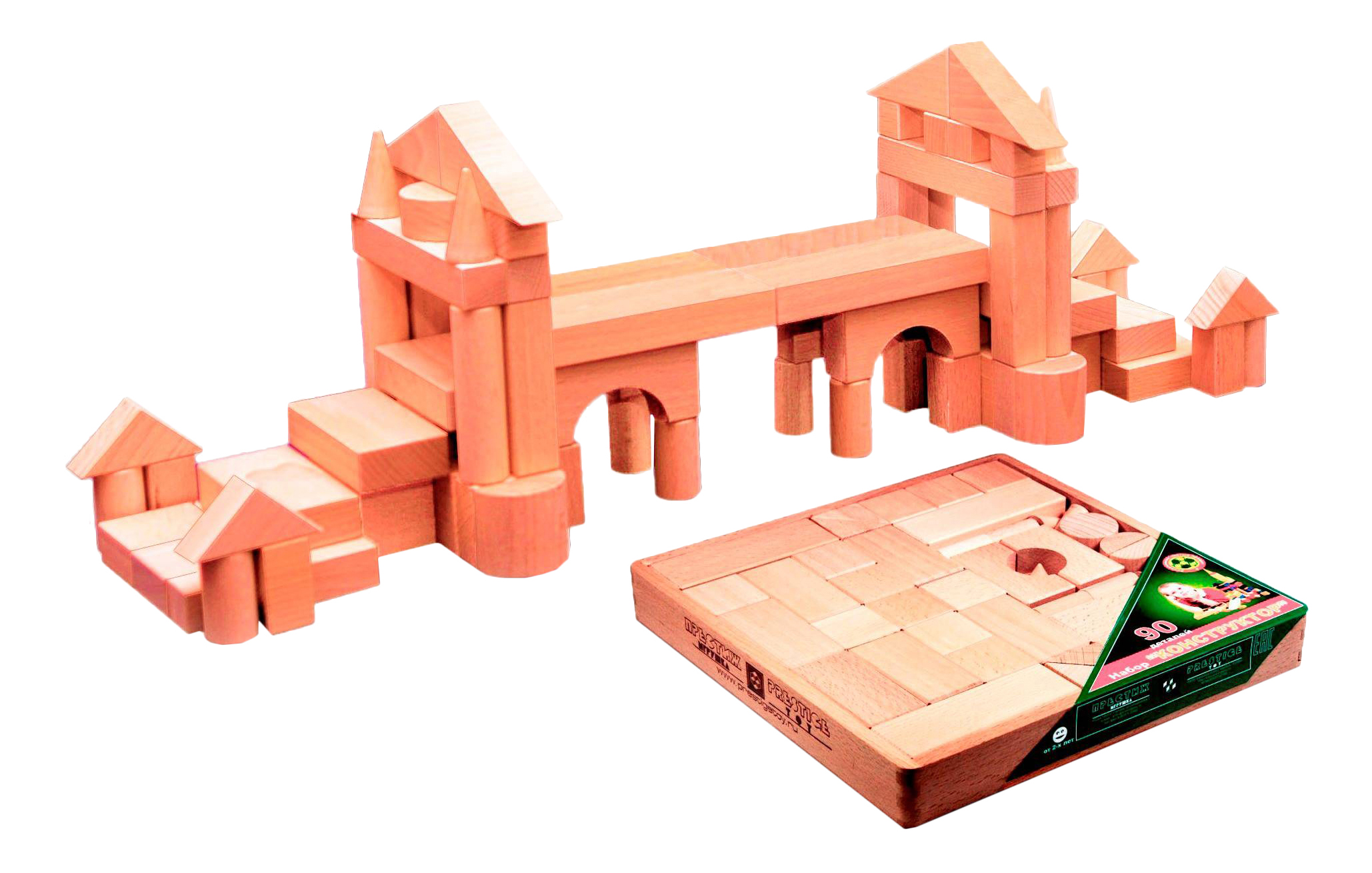 Конструктор деревянный Престиж-игрушка Конструктор деревянный не окрашенный 90 деталей