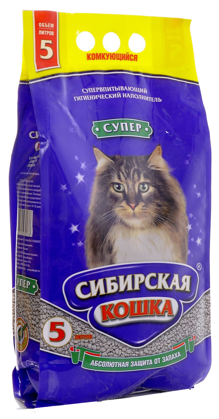 Комкующийся наполнитель Сибирская кошка Супер, бентонитовый, 5 л