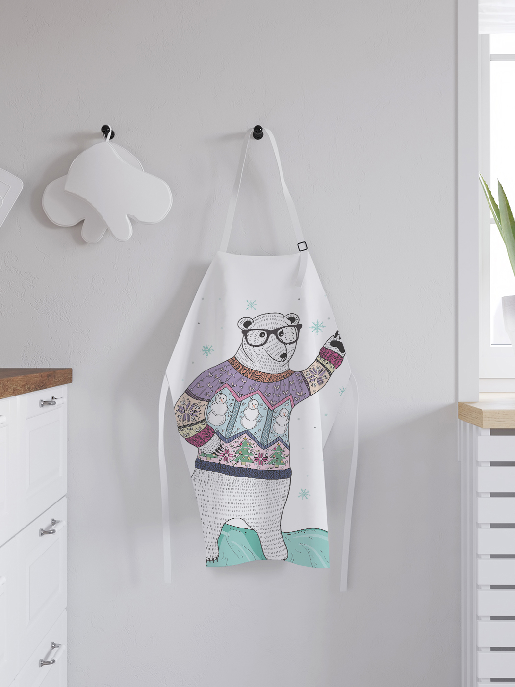 фото Joyarty фартук кухонный регулируемый «медведь в свитере», универсальный размер