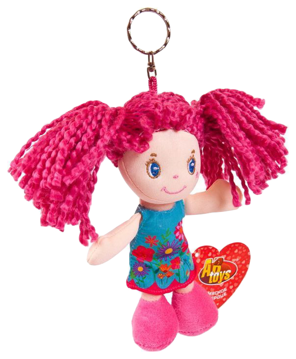 Купить Кукла, с розовыми волосами в голубом платье, на брелке, мягконабивная, 15 см, ABtoys,