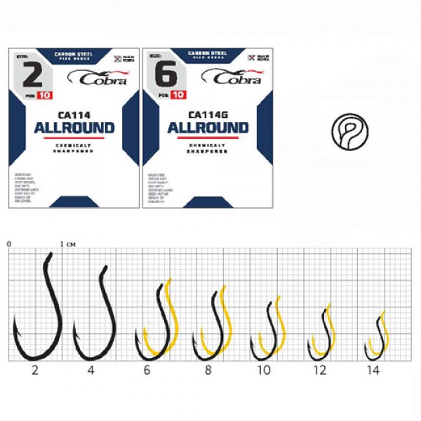 

Рыболовные крючки Cobra Allround CA114G №1/0, 3 шт., Золотистый, Allround CA114G