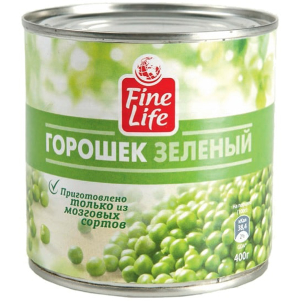 

Горошек Fine Life зеленый из мозговых сортов 425 г