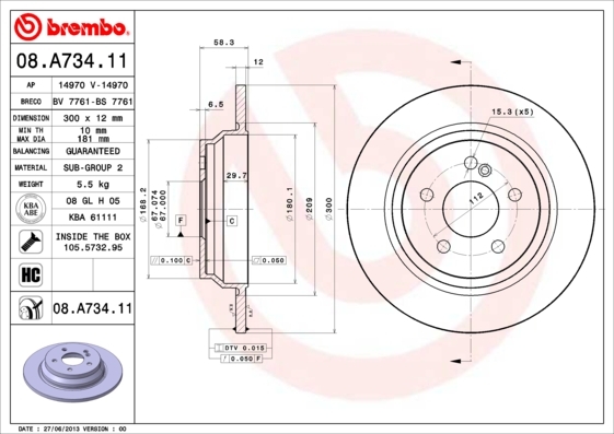 Тормозной диск brembo 08A73411