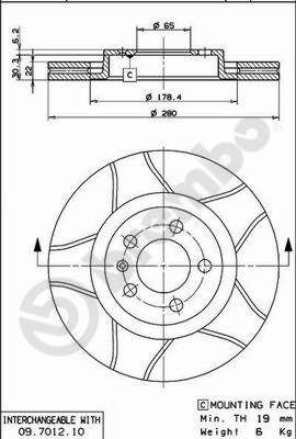 фото Тормозной диск brembo 09.7012.75