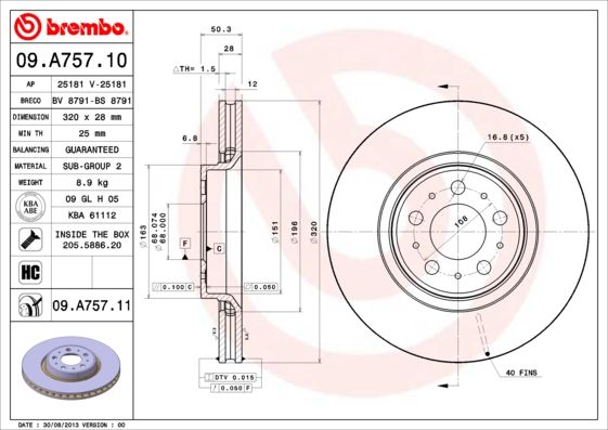 Тормозной диск brembo 09.A757.1