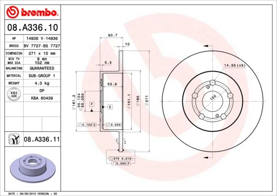 фото Тормозной диск brembo 08.a336.11