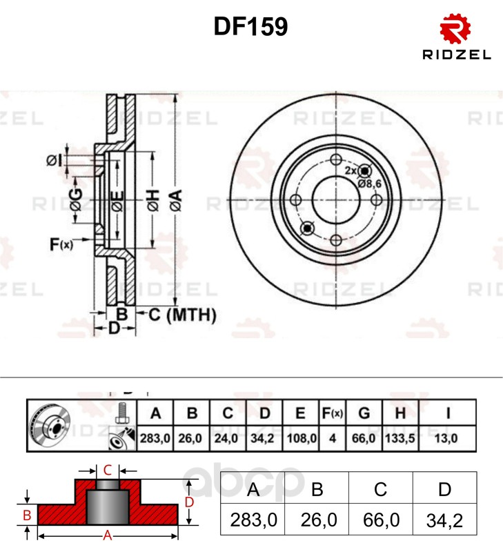 фото Тормозной диск ridzel df159 передний