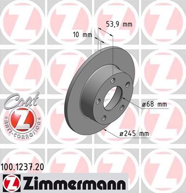 фото Тормозной диск zimmermann 100.1237.20