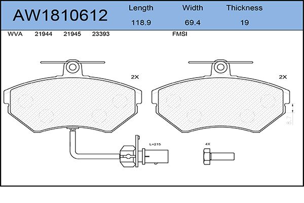 

Комплект тормозных колодок, дисковый тормоз AYWIPARTS AW1810612