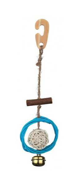 фото Игрушка для птиц trixie natural toy, деревянное кольцо с колокольчиком, 22 см