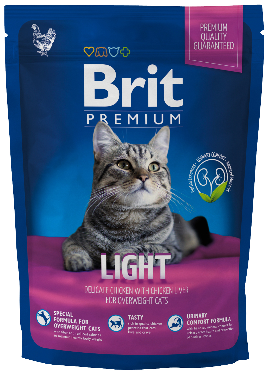 фото Сухой корм для кошек brit premium light, облегченный, курица, печень, 0,8кг