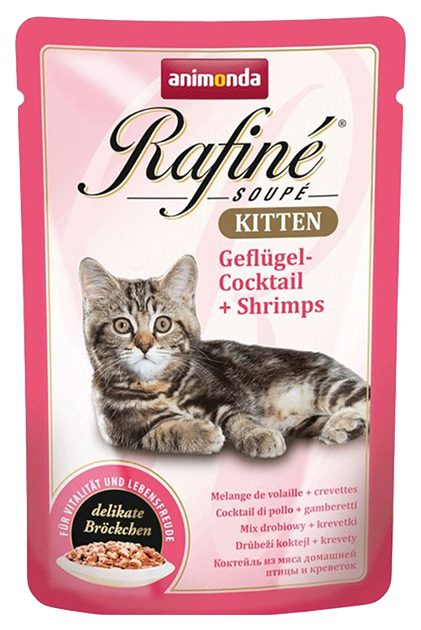 фото Влажный корм для котят animonda rafine soupe kitten, домашняя птица, креветки, 100г