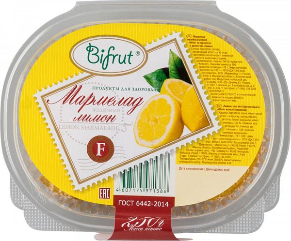 Мармелад желейный Bifrut лимон на фруктозе 250 г