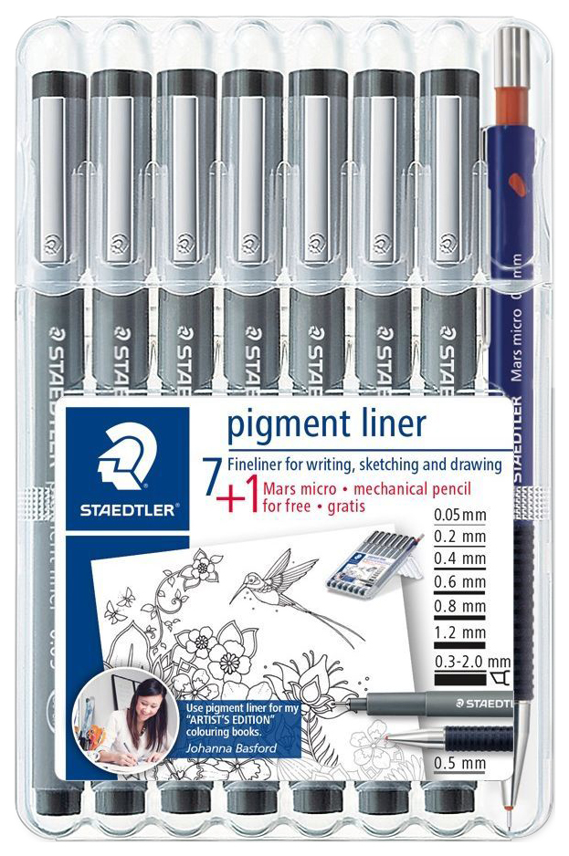 фото Набор капиллярных ручек staedtler pigment liner 7 шт черный + механический карандаш