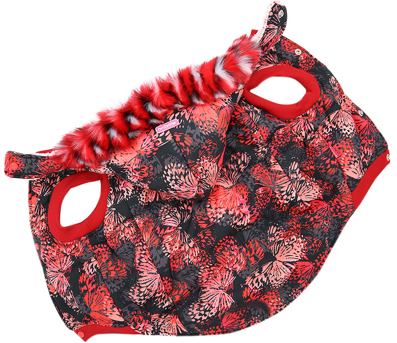 

Куртка для собак FOR MY DOGS Бабочки, унисекс, черно-красная, FW605-2019 A3, FW605-2018 Бабочки