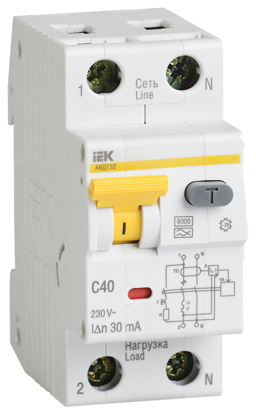 

Выключатель автоматический АВДТ-32, 1Р+N, 6 А, 30 мА, А, 6 кА, MAD22-5-006-C-30, IEK-3