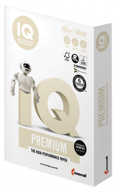 Бумага IQ Premium, А4, 250 г/м2, 150 л, для струйной и лазерной печати, А+