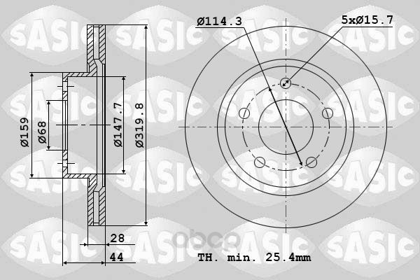 Тормозной диск SASIC для Renault Laguna III 08-, Grand Scenic 09- d=320 мм 6104026