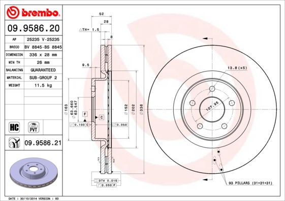 фото Тормозной диск brembo 09.9586.21