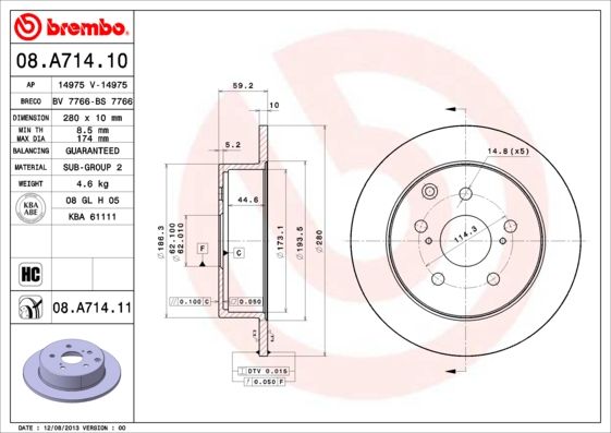 фото Тормозной диск brembo 08.a714.11