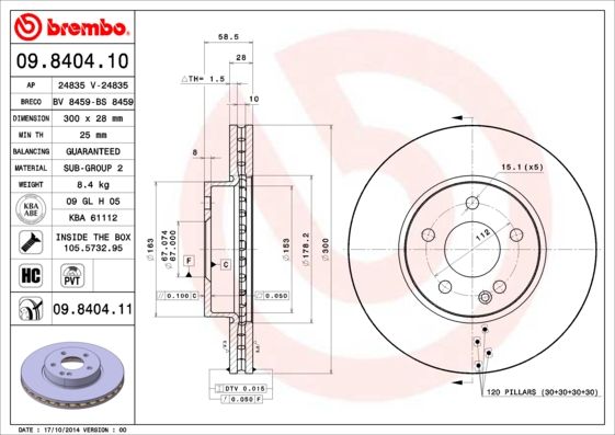 

Тормозной диск brembo 09.8404.10