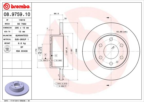 фото Тормозной диск brembo 08.9759.10