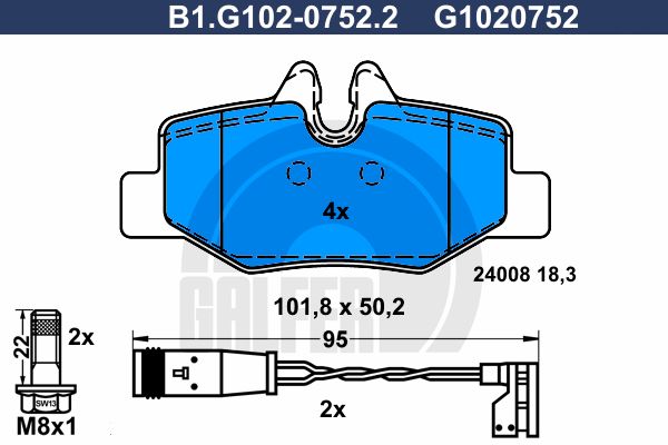 

Комплект тормозных дисковых колодок GALFER B1.G102-0752.2