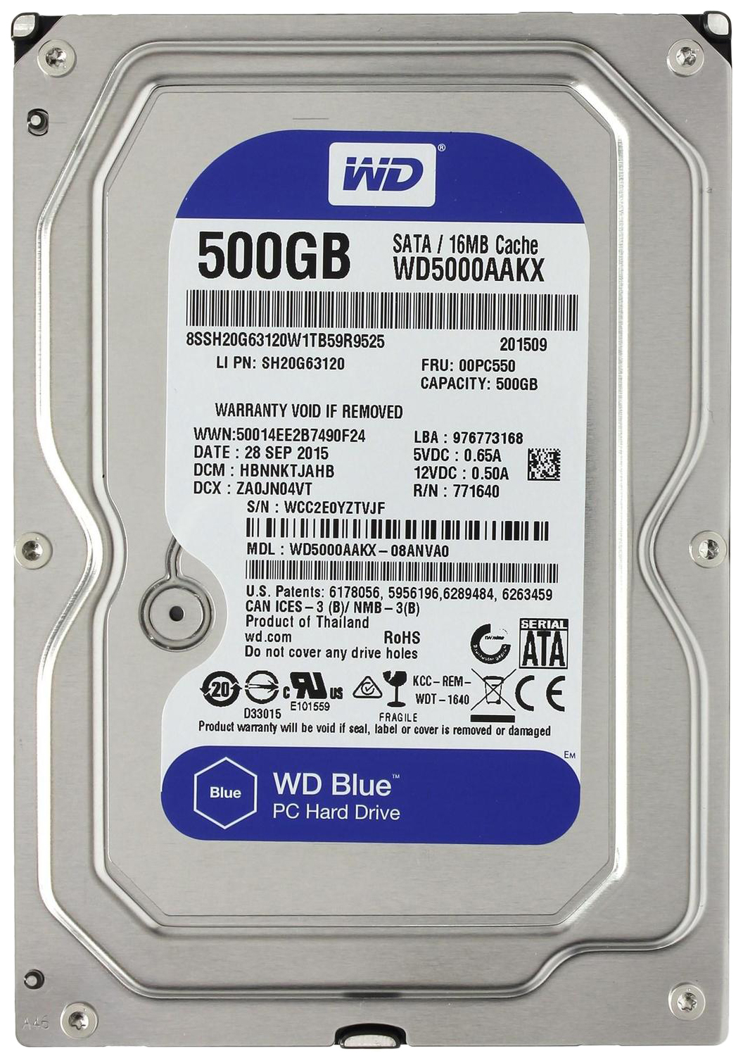 фото Внутренний жесткий диск western digital caviar blue 500gb (wd5000aakx)