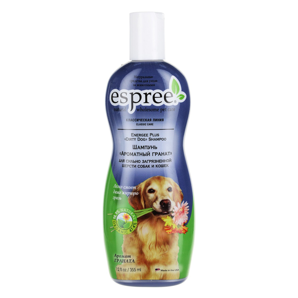 фото Шампунь для собак espree classic care energee plus dirty dog, ароматный гранат, 355 мл