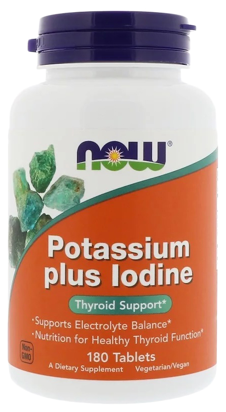 Минеральный комплекс NOW Potassium Plus Iodine 180 табл. без вкуса