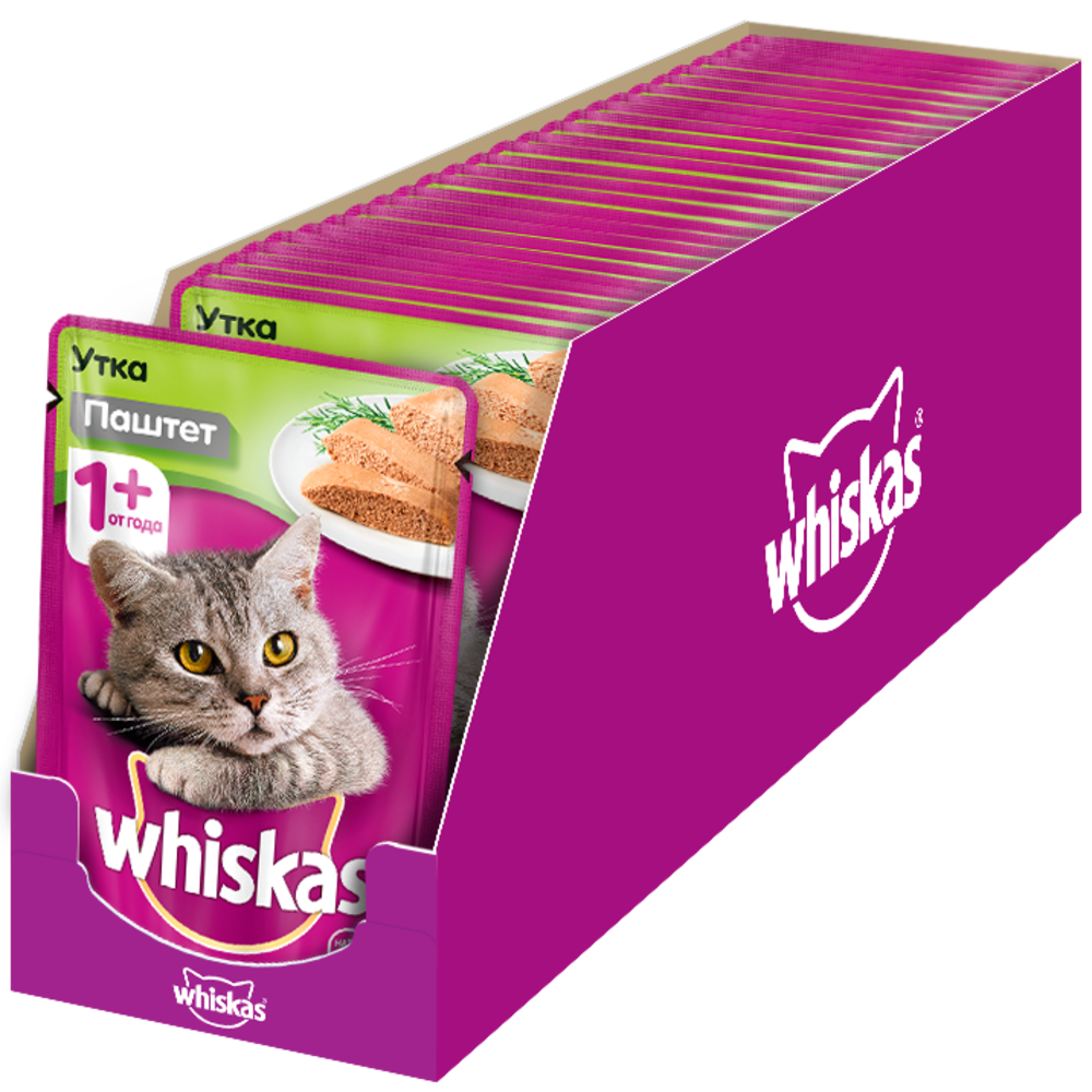 фото Влажный корм для кошек whiskas паштет с уткой, 24 шт по 85г