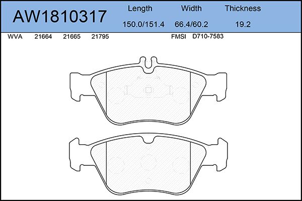 фото Комплект тормозных колодок, дисковый тормоз aywiparts aw1810317