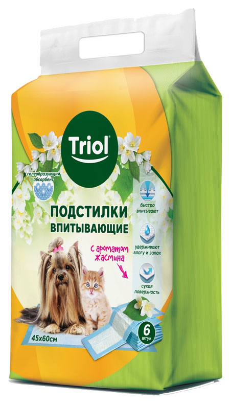

Пеленки для кошек и собак одноразовые Triol с ароматом жасмина 60 x 45 см, 6 шт