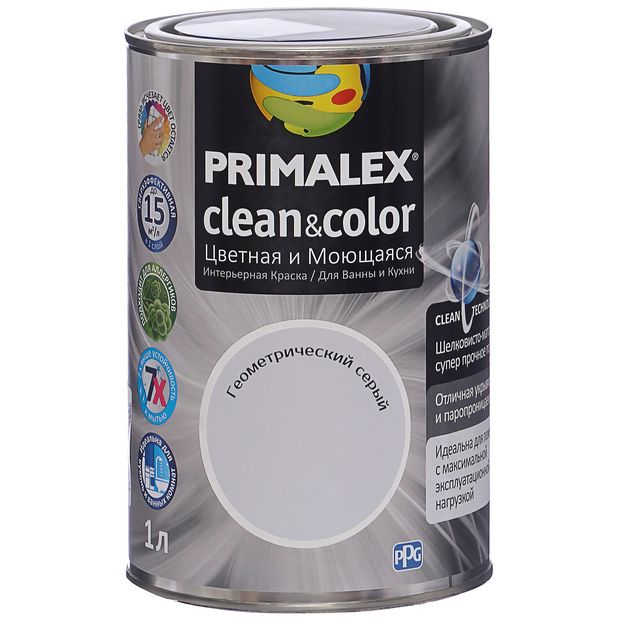 фото Краска для внутренних работ primalex clean&color 1л геометр серый, 420204