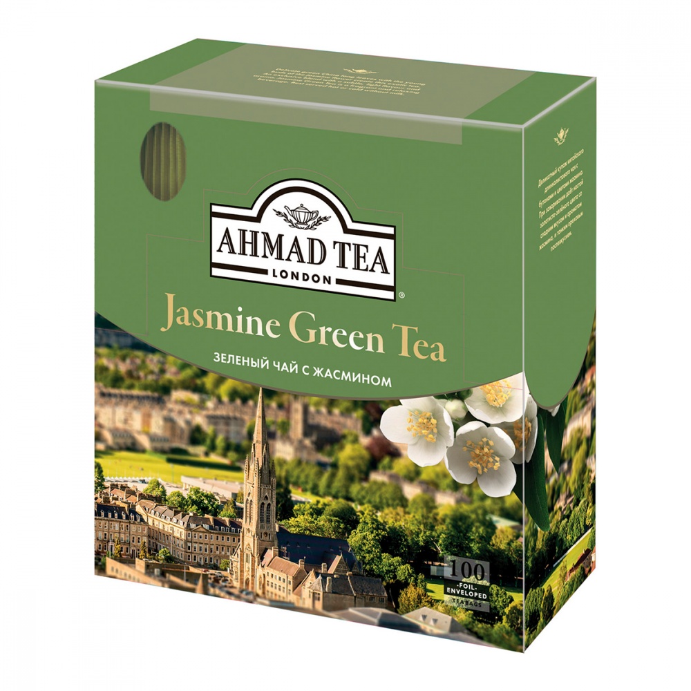 фото Чай ahmad jasmine green tea, зеленый с жасмином, 100 пакетиков ahmad tea