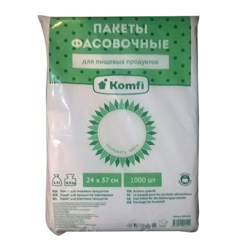 Пакет ADM Komfi, фасовочные, для продуктов, 24х37см, 10мк, 1000шт
