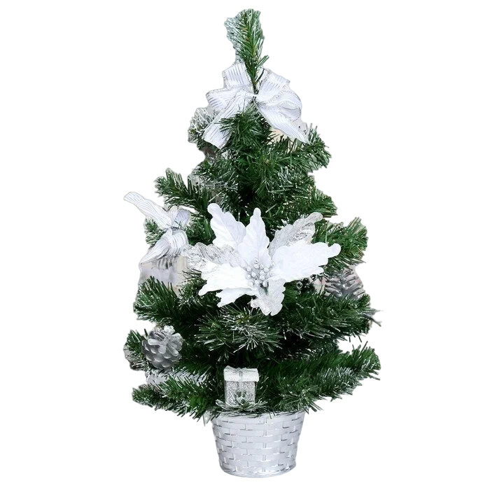 Декоративная елка белая Зимнее волшебство 50 см, полосатые ленточки (706055)