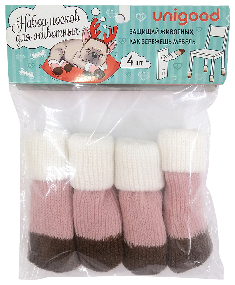 

Носки для кошек и собак Unigood розовые 12 x 3 см 4 шт, Розовый;белый;коричневый