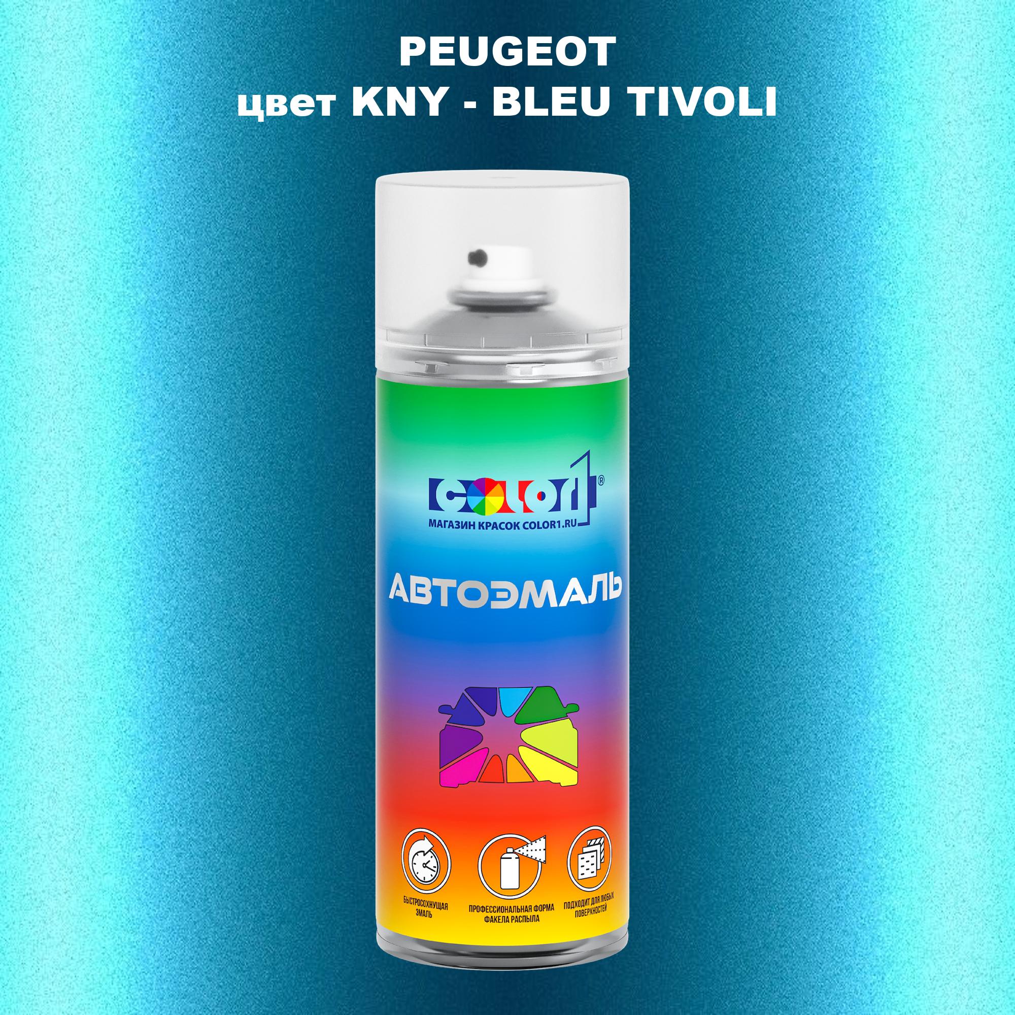 

Аэрозольная краска COLOR1 для PEUGEOT, цвет KNY - BLEU TIVOLI, Прозрачный