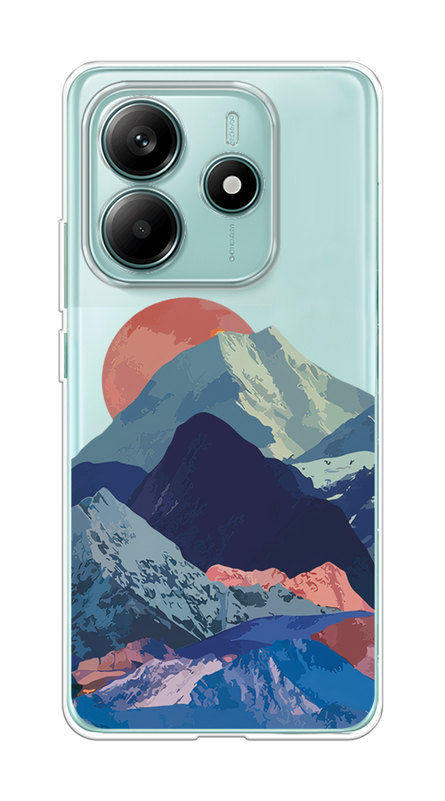 

Чехол на Xiaomi Redmi Note 14 4G Закат в снежных горах, Бордовый;серый;голубой, 324150-1