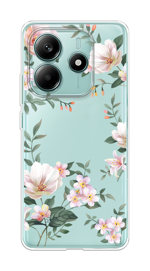 

Чехол на Xiaomi Redmi Note 14 4G Beautiful white flowers, Бежевый;зеленый, 324150-1