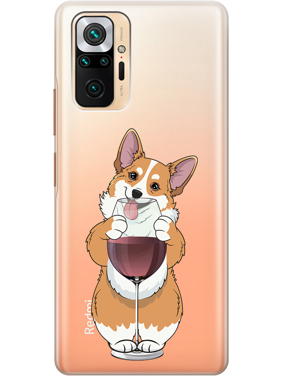 

Силиконовый чехол на Xiaomi Redmi Note 10 Pro с принтом "Корги и бокал" прозрачный, Прозрачный;белый;бордовый, 725168161