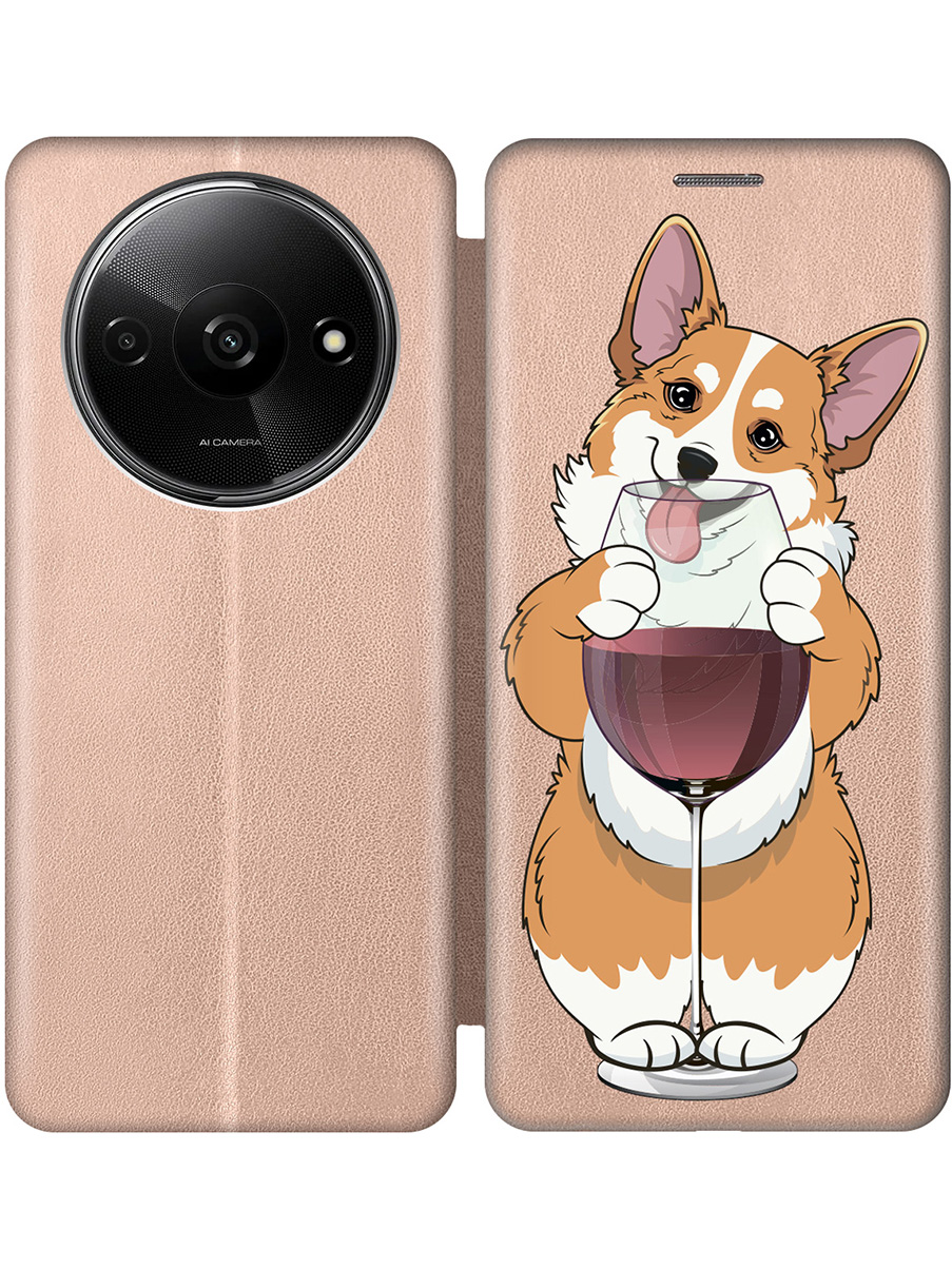 

Чехол-книжка на Xiaomi Redmi A3 / Poco C61 с принтом "Корги и бокал" золотой, Золотистый;белый;бордовый, 780484061