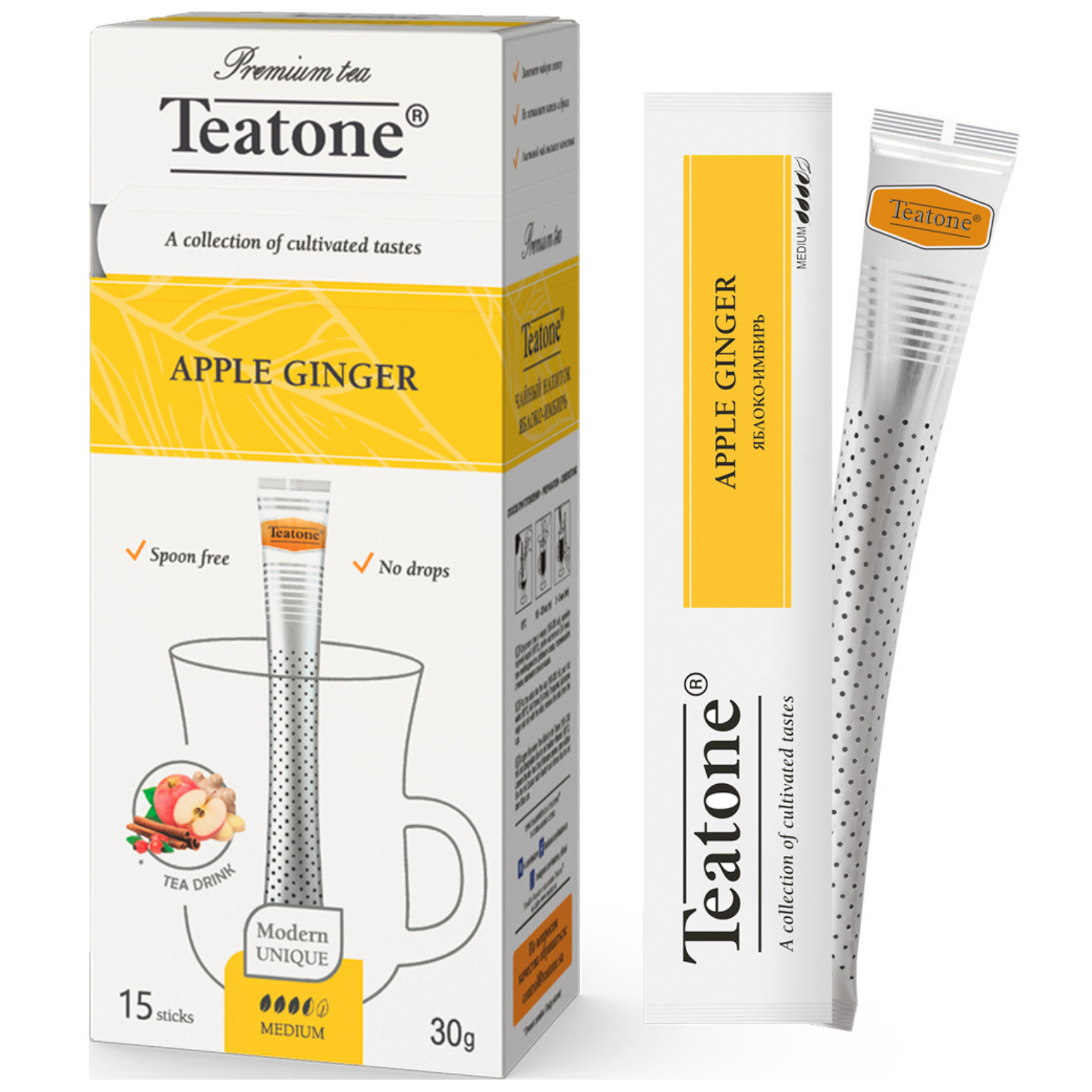 Напиток Teatone apple ginger чайный в стиках яблоко-имбирь 15 пакетиков