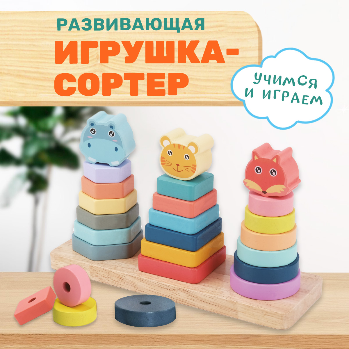 Разноцветные пирамидки для детей BONNY CAT Сортеры