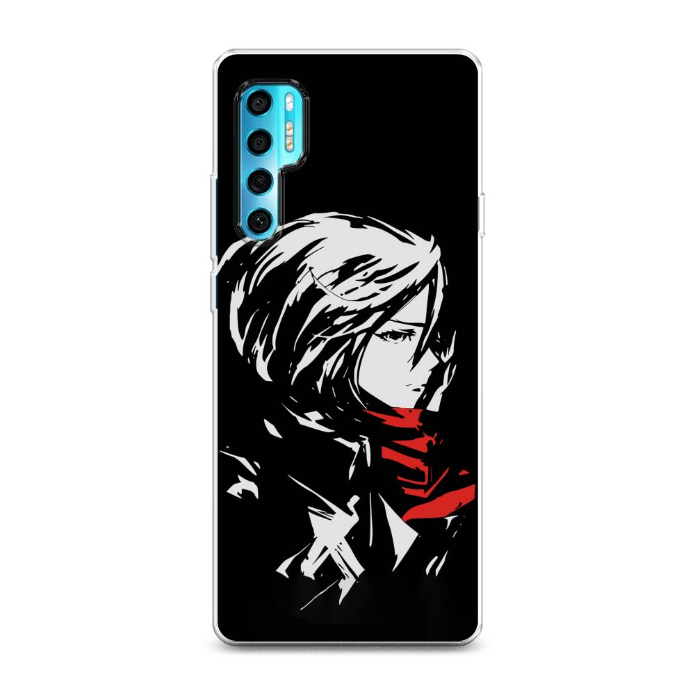 

Чехол на TCL 20 Pro 5G "Микаса минимализм", Черный;серый;красный, 290850-4
